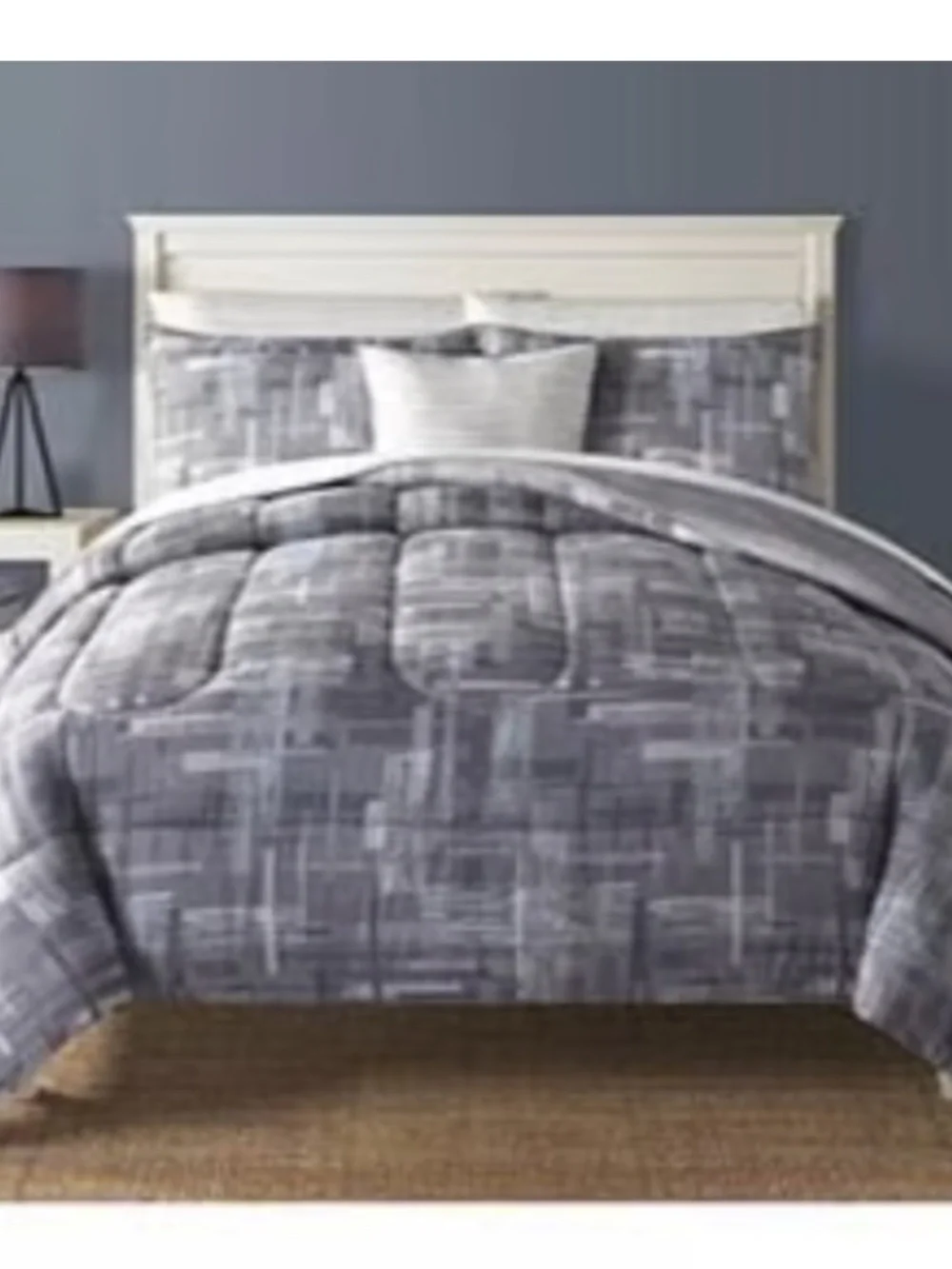 NEW JCPenney 6 Piece comforter Bed in bag Set pillow LARSON Geo Print Gray QUEEN